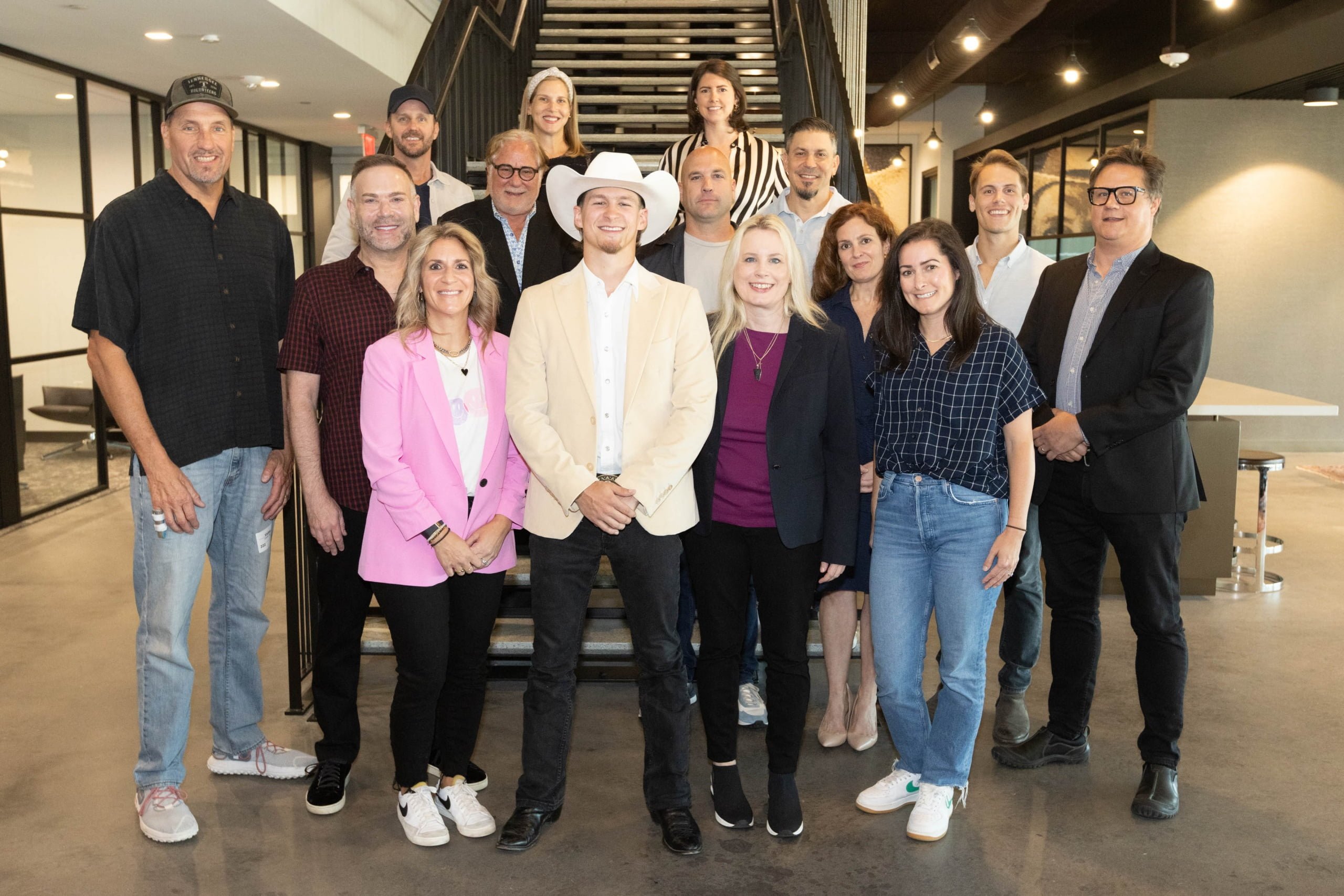 (Front Row) Lori Christian, EVP, Marketing, UMGN; Bryce Leatherwood; Cindy Mabe, CEO and Chair, UMGN; Sabrina Butera, CAA
(Middle Row) Tom Luteran, Sony Music Publishing; Clint Higham, Morris Higham Management; Rod Essig, CAA; Robert Filhart, Morris Higham Management, Lauren Tweel, O’Neil Hagaman; James Deaton, Morris Higham Management; Sam Powers, O’Neil Hagaman
(Back Row) Rusty Gaston, Sony Music Publishing; Laura May, O’Neil Hagaman; Meredith Jones, CAA; Rob Femia, EVP, Business & Legal Affairs, UMGN
Photo credit: Chris Hollo